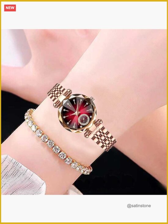 Elegant Diamond Dial Stainless Steel Bracelet Watch Quartz Analog main image 2